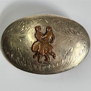 VINTAGE Irvine & Jachens INC German silver belt buckle dancing couple